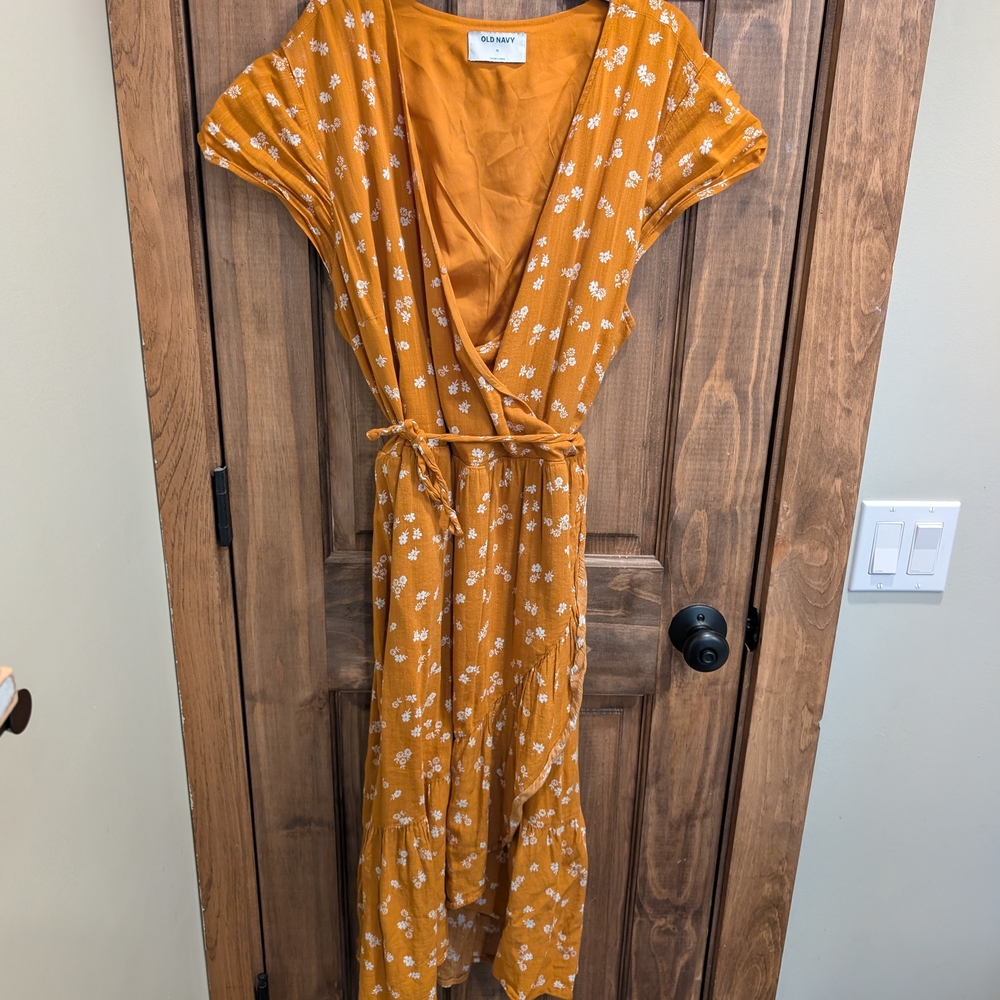Women's Mustard Floral Wrap Dress